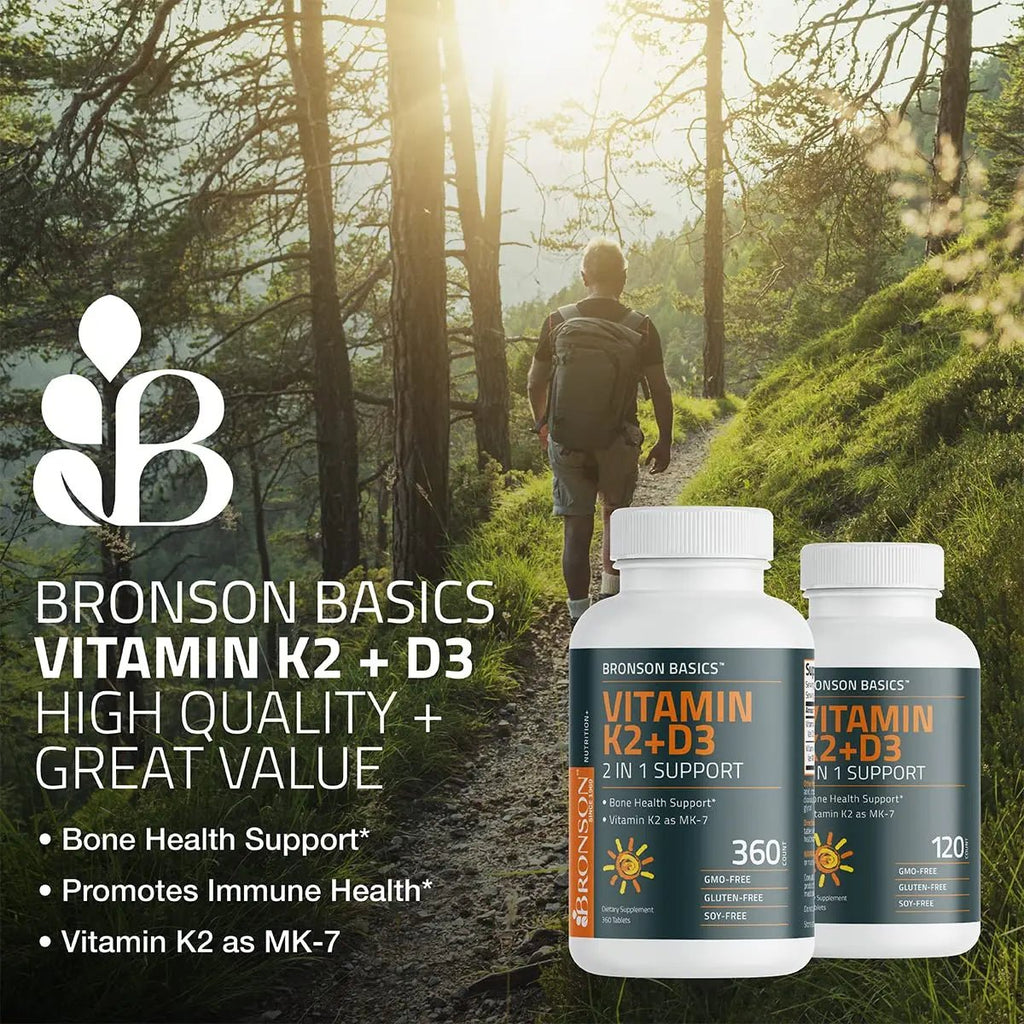 Bronson Basics Vitamin K2 D3 (MK7) Supplement Non-GMO Formula 5000IU (125 mcg) - TrustMedUSA