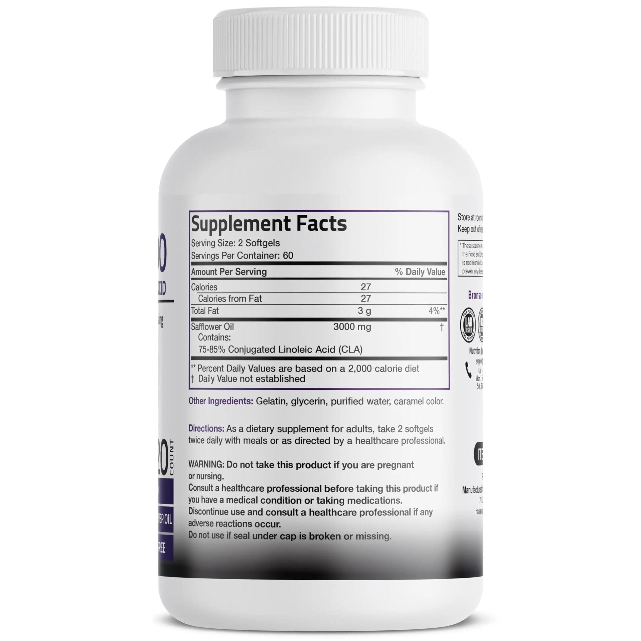 Bronson CLA 3000 Extra High Potency Supports Healthy Weight Management Lean Muscle Mass Non-Stimulating - TrustMedUSA