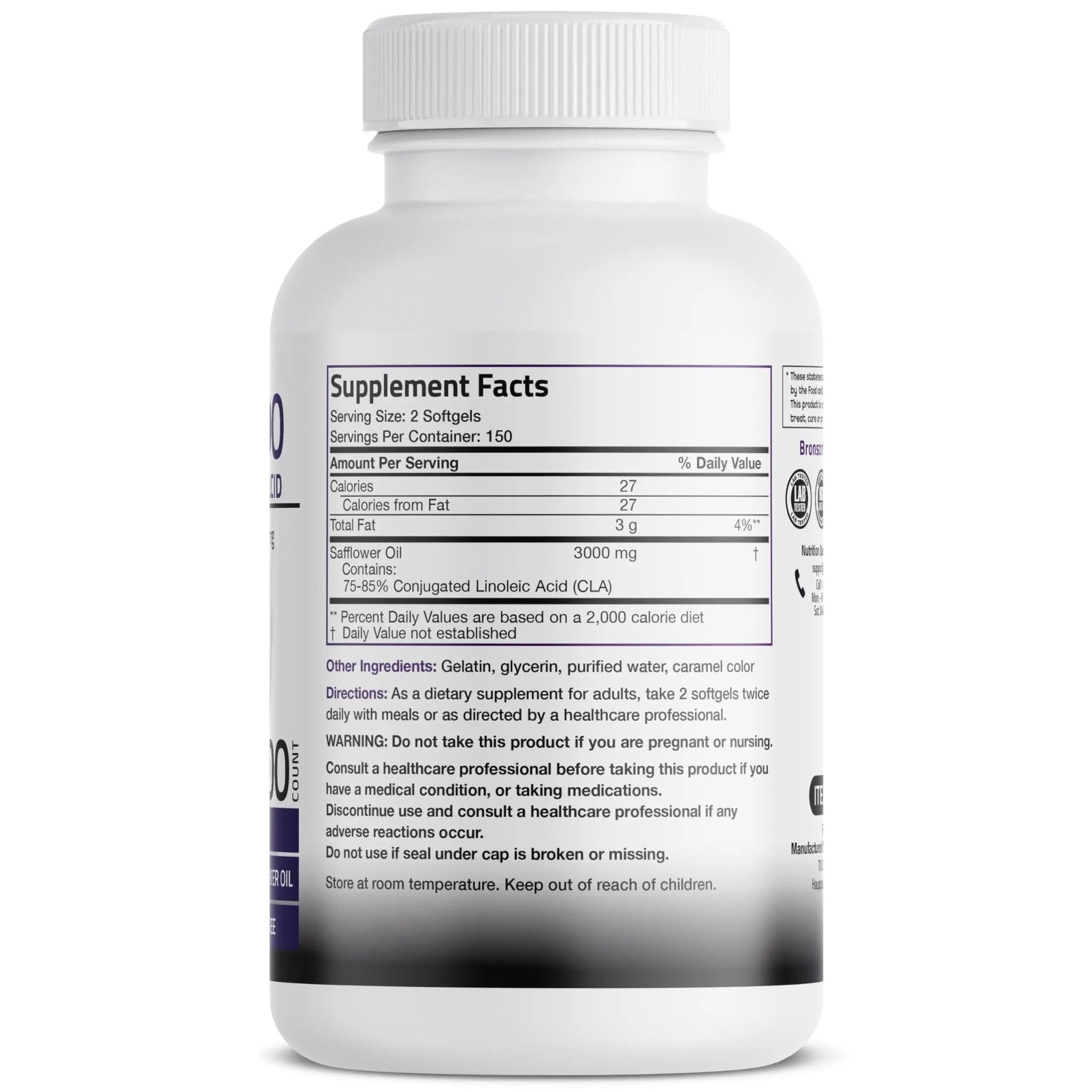 Bronson CLA 3000 Extra High Potency Supports Healthy Weight Management Lean Muscle Mass Non-Stimulating - TrustMedUSA