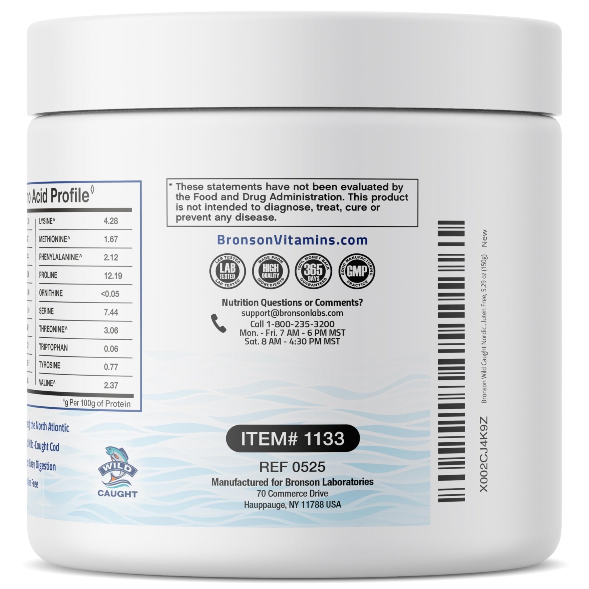 Bronson Marine Collagen Peptides Hydrolyzed Protein Powder 100% Wild Caught Nordic Cod Verified Sustainable Source for Joints Skin Hair Nails & Bones 150g (5.29oz) - TrustMedUSA