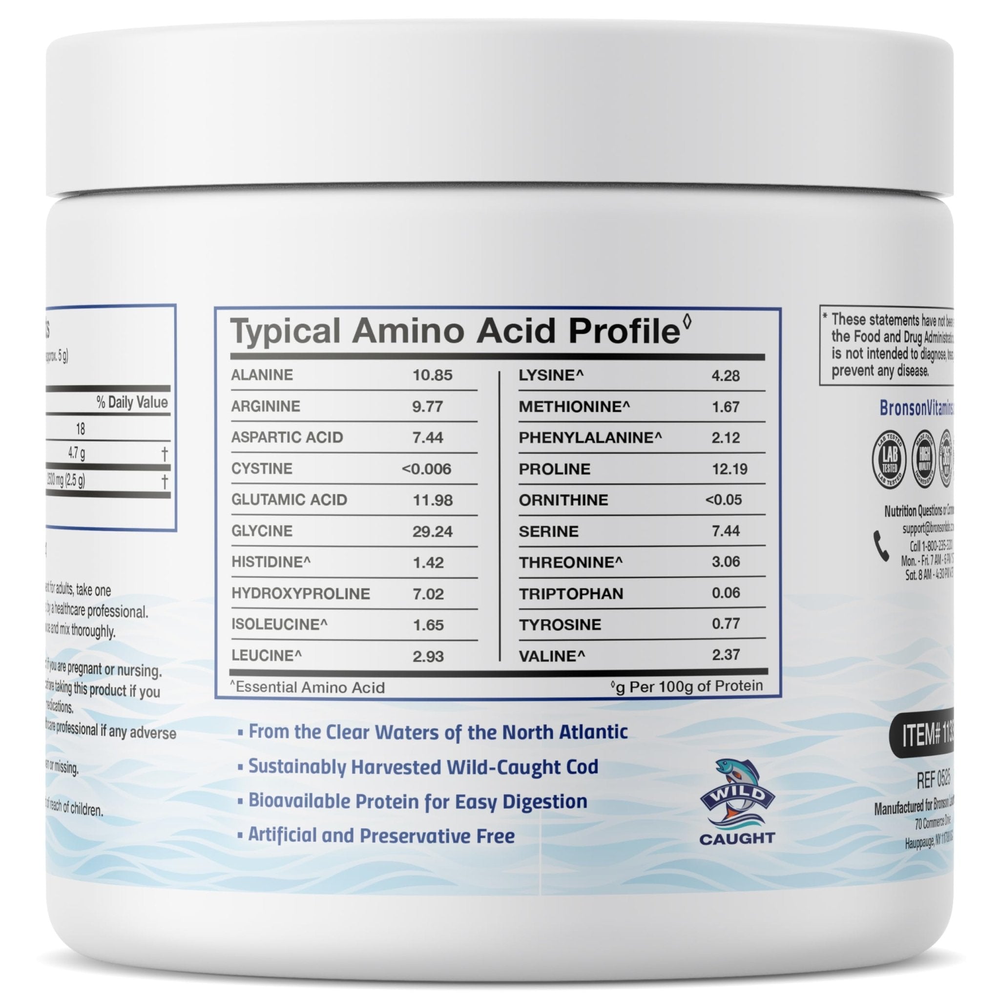 Bronson Marine Collagen Peptides Hydrolyzed Protein Powder 100% Wild Caught Nordic Cod Verified Sustainable Source for Joints Skin Hair Nails & Bones 150g (5.29oz) - TrustMedUSA