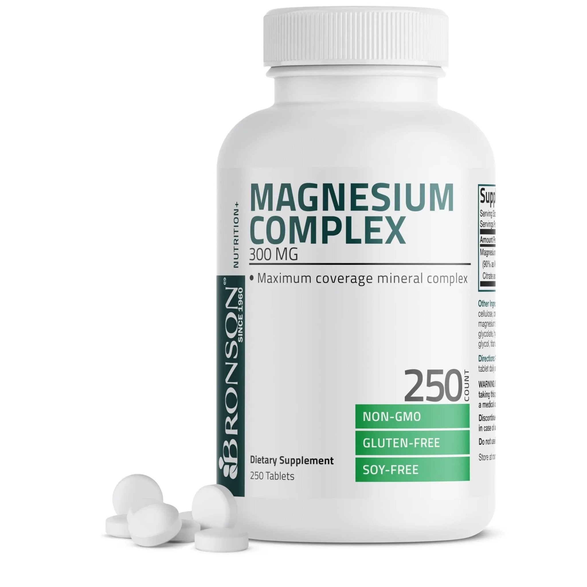 Bronson Triple Magnesium Complex Maximum Coverage 300mg - Non-GMO Formula, 250 Tablets - TrustMedUSA