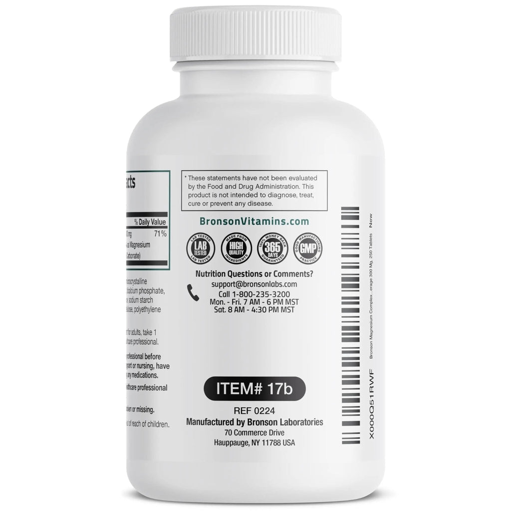 Bronson Triple Magnesium Complex Maximum Coverage 300mg - Non-GMO Formula, 250 Tablets - TrustMedUSA