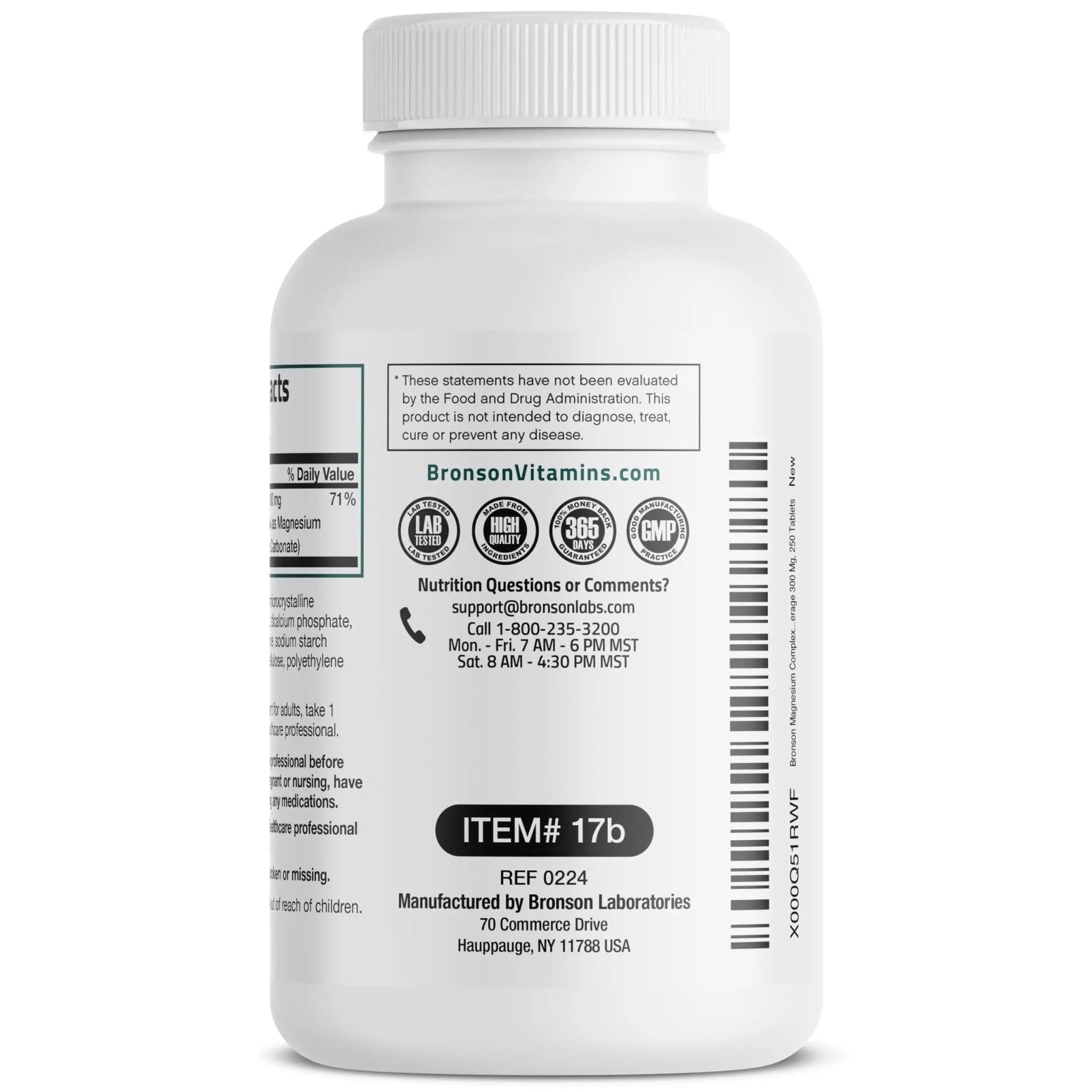 Bronson Triple Magnesium Complex Maximum Coverage 300mg - Non-GMO Formula, 250 Tablets - TrustMedUSA