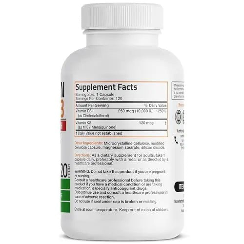 Bronson Vitamin K2 (MK7) with D3 Extra Strength Supplement Bone and Heart Health Non - TrustMedUSA