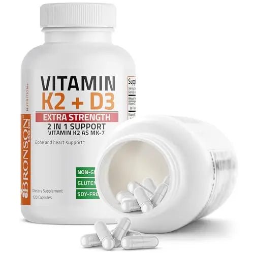 Bronson Vitamin K2 (MK7) with D3 Extra Strength Supplement Bone and Heart Health Non - TrustMedUSA