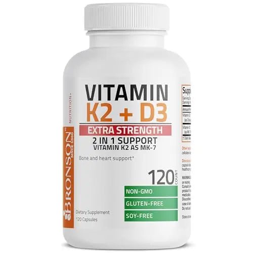 Bronson Vitamin K2 (MK7) with D3 Extra Strength Supplement Bone and Heart Health Non - TrustMedUSA