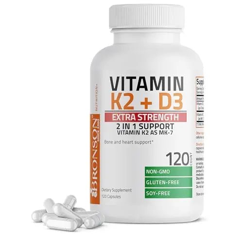 Bronson Vitamin K2 (MK7) with D3 Extra Strength Supplement Bone and Heart Health Non - TrustMedUSA