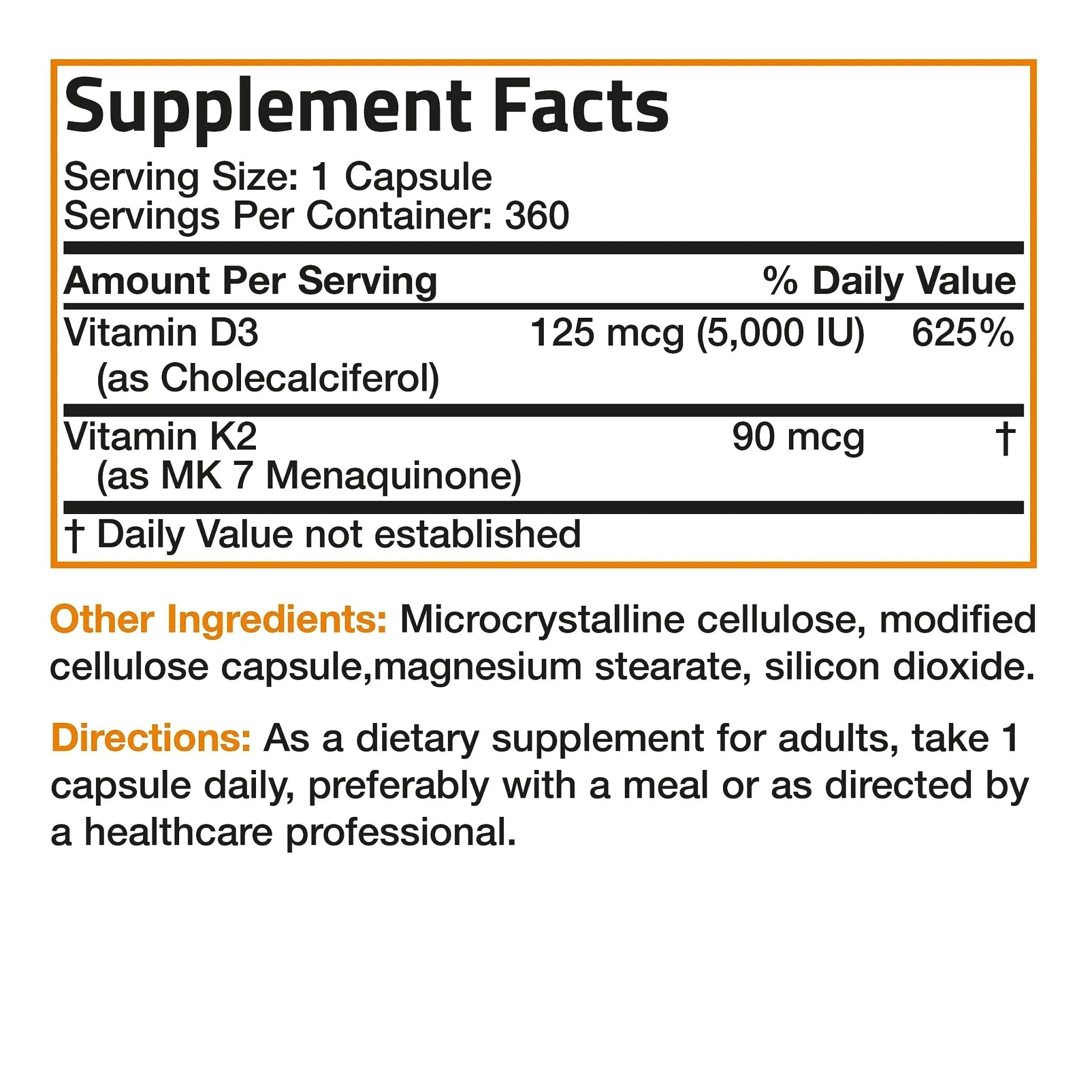 Bronson Vitamin K2 (MK7) with D3 Supplement Non-GMO Formula 5000 IU Vitamin D3 - TrustMedUSA