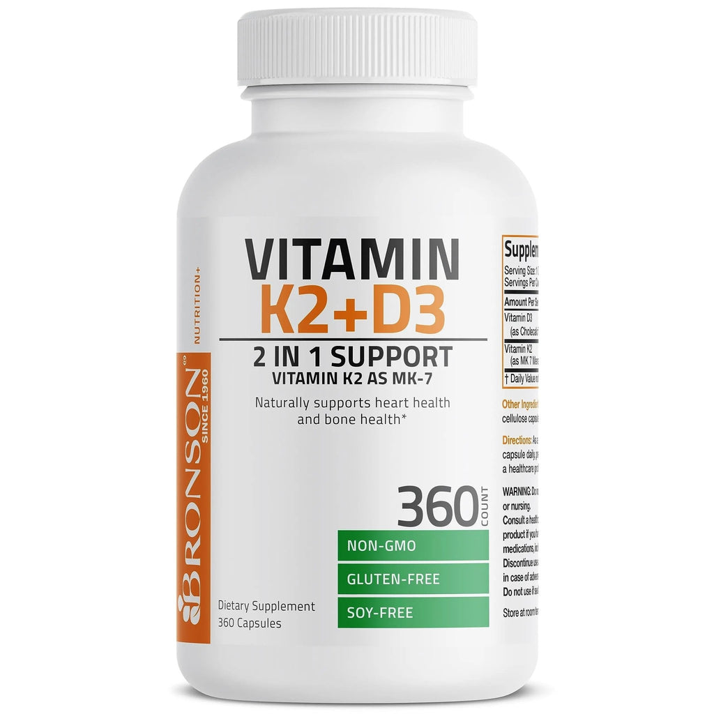 Bronson Vitamin K2 (MK7) with D3 Supplement Non-GMO Formula 5000 IU Vitamin D3 - TrustMedUSA