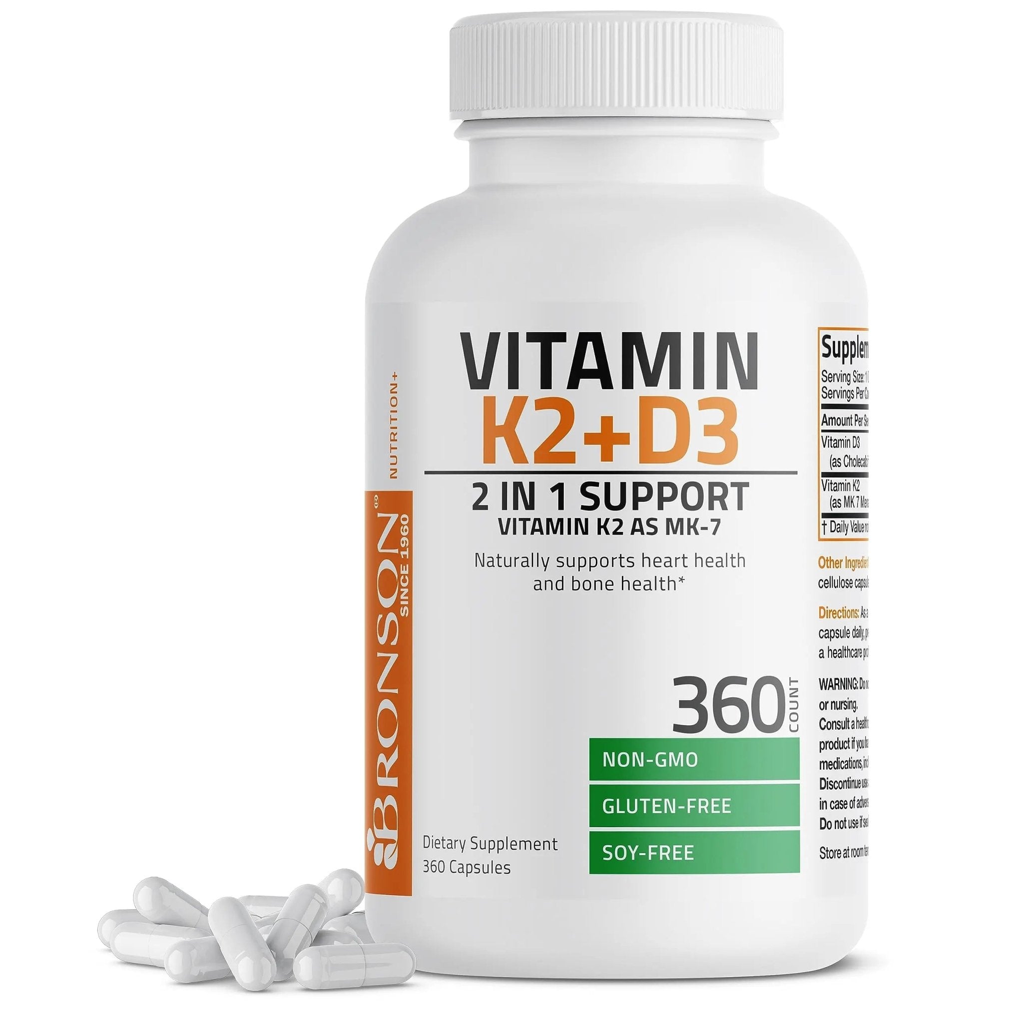 Bronson Vitamin K2 (MK7) with D3 Supplement Non-GMO Formula 5000 IU Vitamin D3 - TrustMedUSA