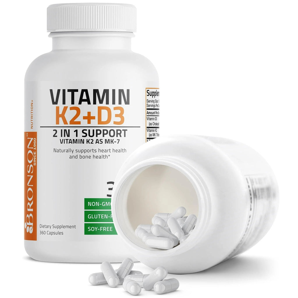 Bronson Vitamin K2 (MK7) with D3 Supplement Non-GMO Formula 5000 IU Vitamin D3 - TrustMedUSA
