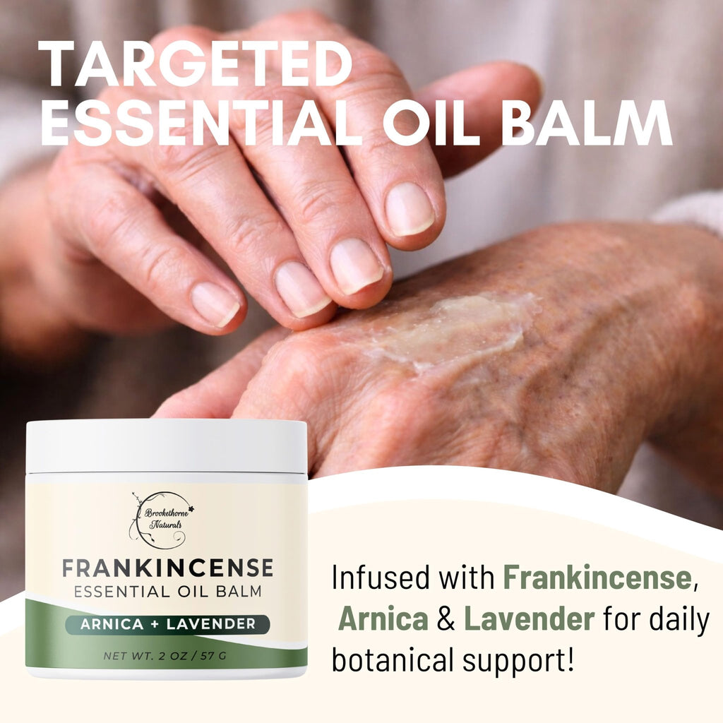 Brookethorne Naturals Frankincense Balm | Frankincense Essential Oil Balm for Skin Hydration | Soothing Muscle & Joint Support | Boswellia Extract, Arnica Montana, Castor Oil & Lavender 2oz - TrustMedUSA