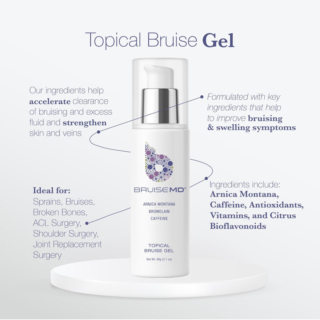 BruiseMD Topical Gel for Bruising and Swelling, 20% Arnica, Bromelain, Caffeine, Advanced Concentrated Bruise Treatment Formula, 60g (2 fl oz) - TrustMedUSA