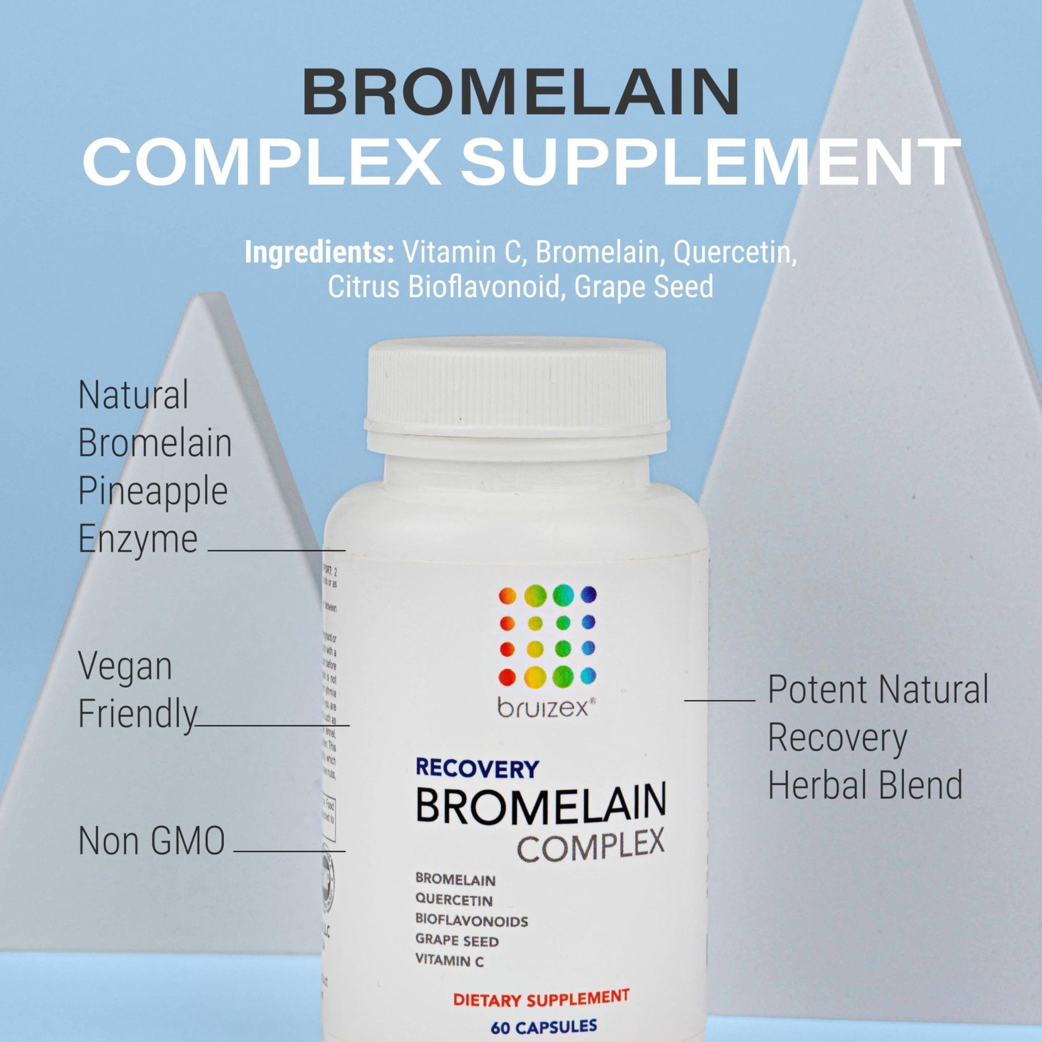 Bruizex Bromelain & Quercetin Recovery Complex - Post Surgery Recovery Bruising, Swelling Relief, Lymphatic Drainage - Post 360 lipo, BBL, Liposuction, Tummy Tuck - Non GMO - 60 Capsules - TrustMedUSA
