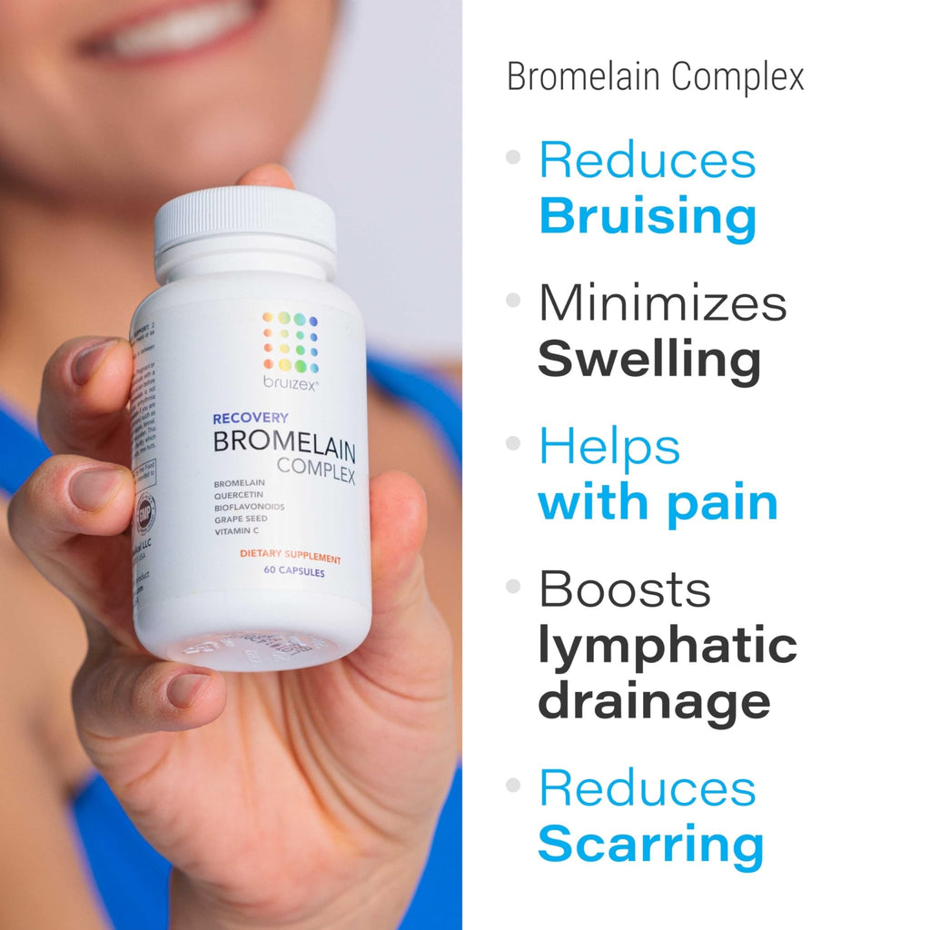 Bruizex Bromelain & Quercetin Recovery Complex - Post Surgery Recovery Bruising, Swelling Relief, Lymphatic Drainage - Post 360 lipo, BBL, Liposuction, Tummy Tuck - Non GMO - 60 Capsules - TrustMedUSA