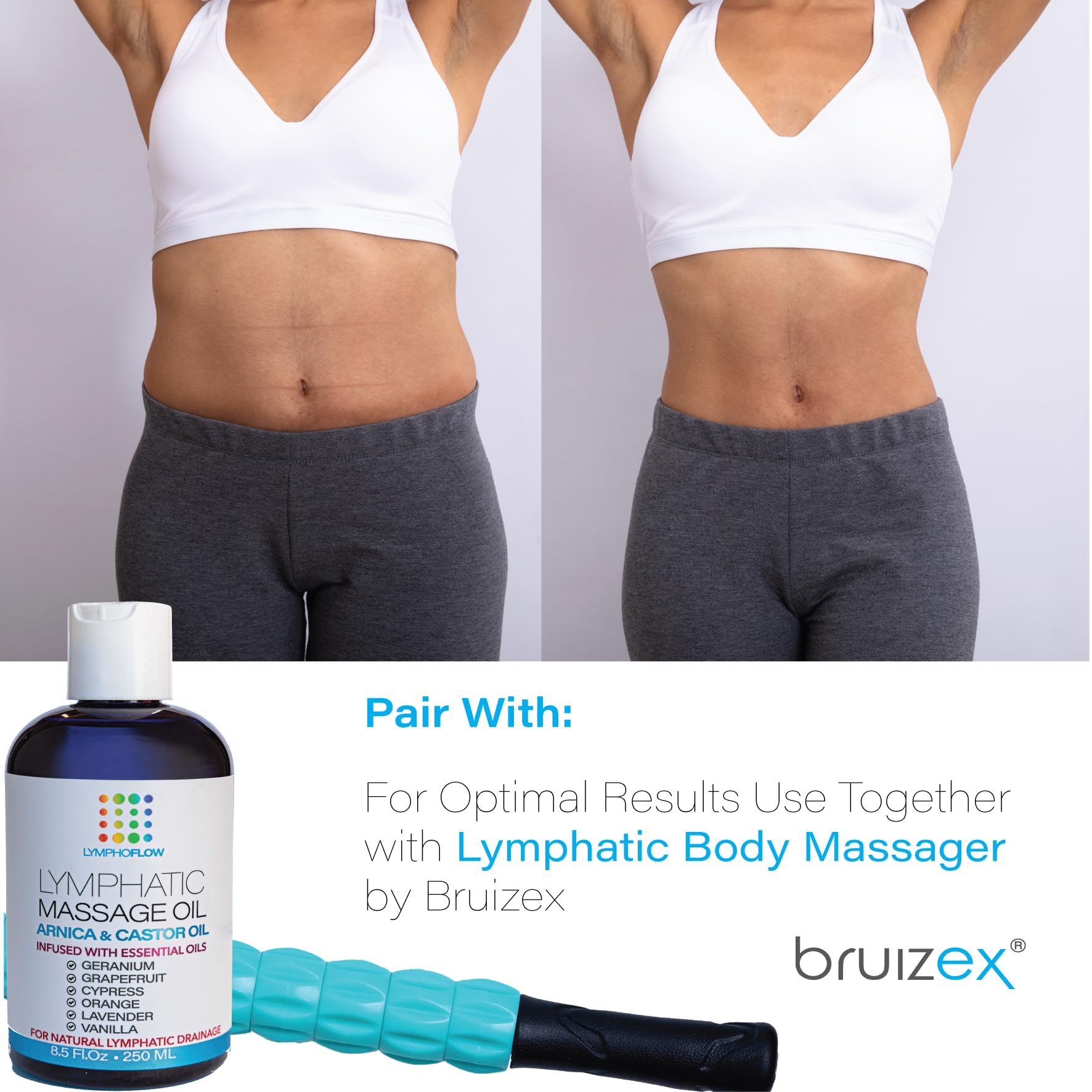 Bruizex Lymphatic Drainage Massage Oil with Arnica & Cold Pressed Castor Oil, Lightweight Non-Greasy Body Massage Oil for Daily Lymphatic Massage, Aftercare Routine, Lightweight Formula - 8.5 Oz - Maple Wellness Supplements