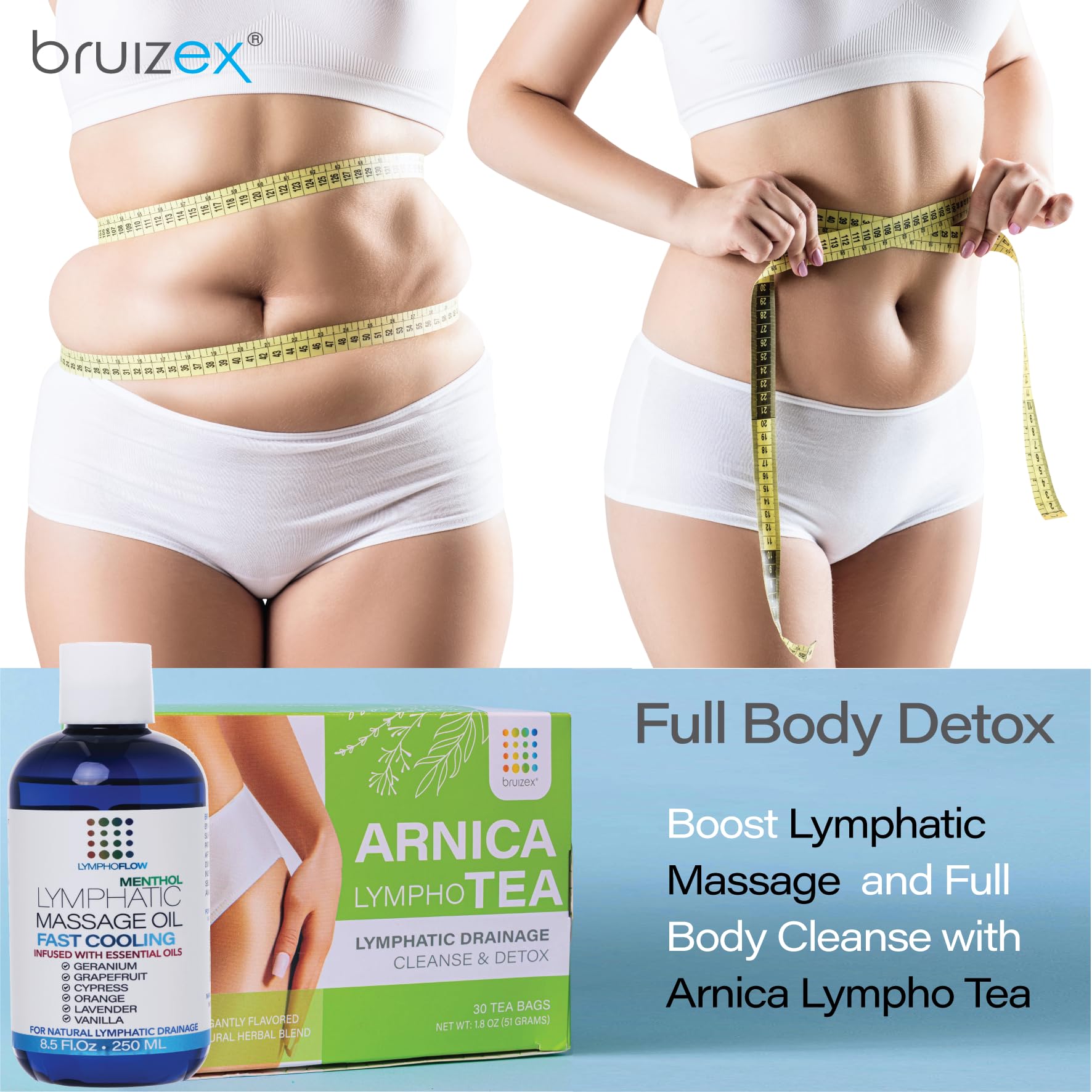 Bruizex Lymphatic Drainage Massage Oil with Arnica & Cold Pressed Castor Oil, Lightweight Non-Greasy Body Massage Oil for Daily Lymphatic Massage, Aftercare Routine, Lightweight Formula - 8.5 Oz - Maple Wellness Supplements