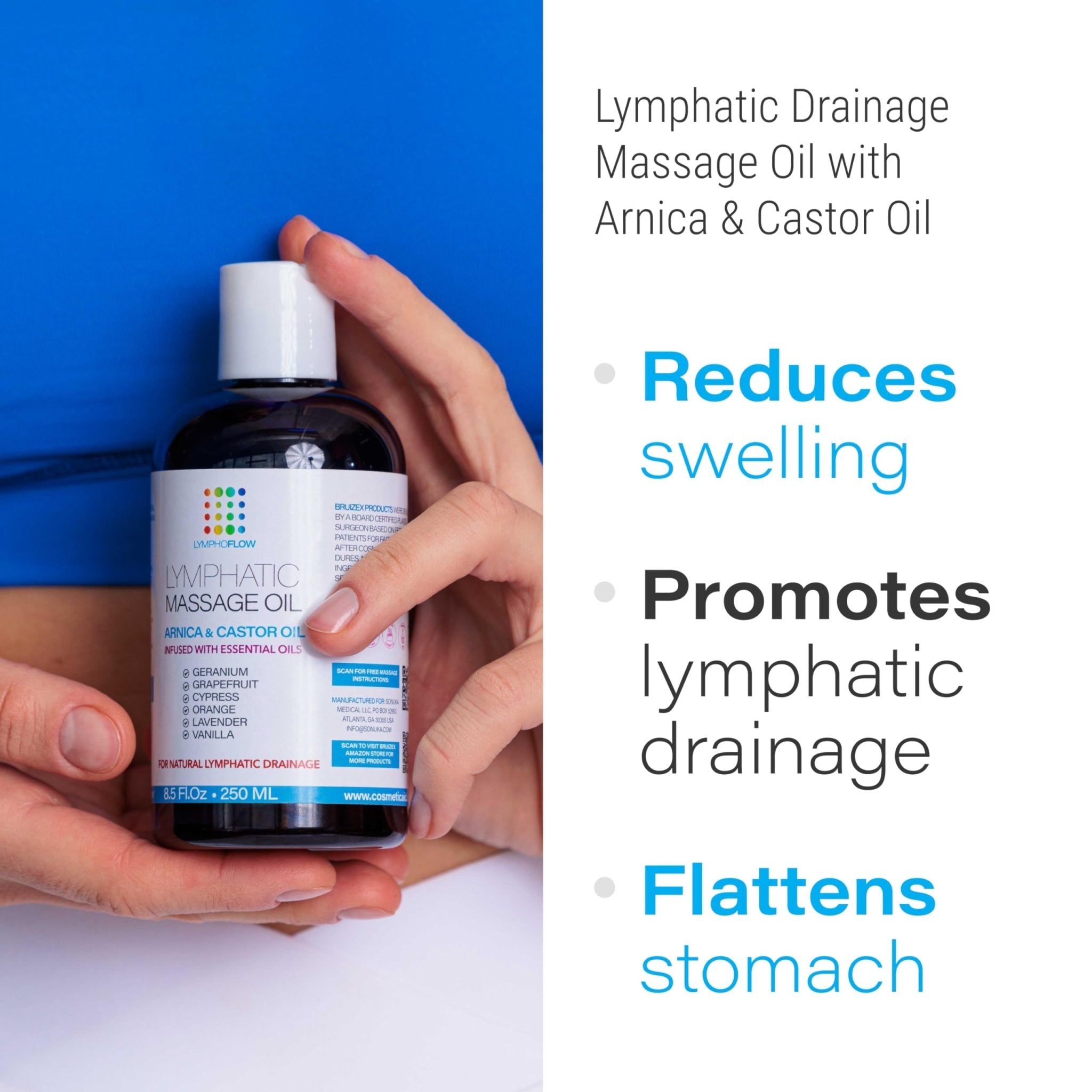 Bruizex Lymphatic Drainage Massage Oil with Arnica & Cold Pressed Castor Oil, Lightweight Non-Greasy Body Massage Oil for Daily Lymphatic Massage, Aftercare Routine, Lightweight Formula - 8.5 Oz - Maple Wellness Supplements