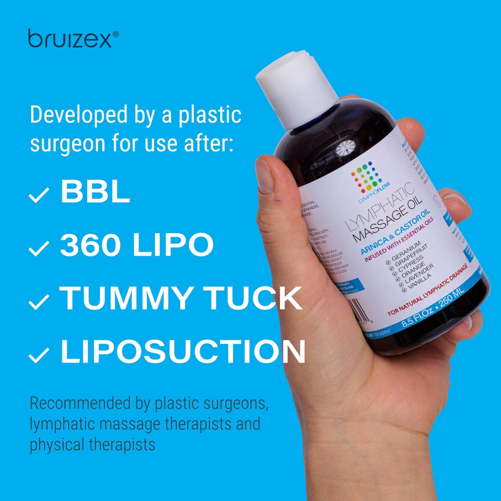 Bruizex Lymphatic Drainage Massage Oil with Arnica & Cold Pressed Castor Oil, Lightweight Non-Greasy Body Massage Oil for Daily Lymphatic Massage, Aftercare Routine, Lightweight Formula - 8.5 Oz - Maple Wellness Supplements