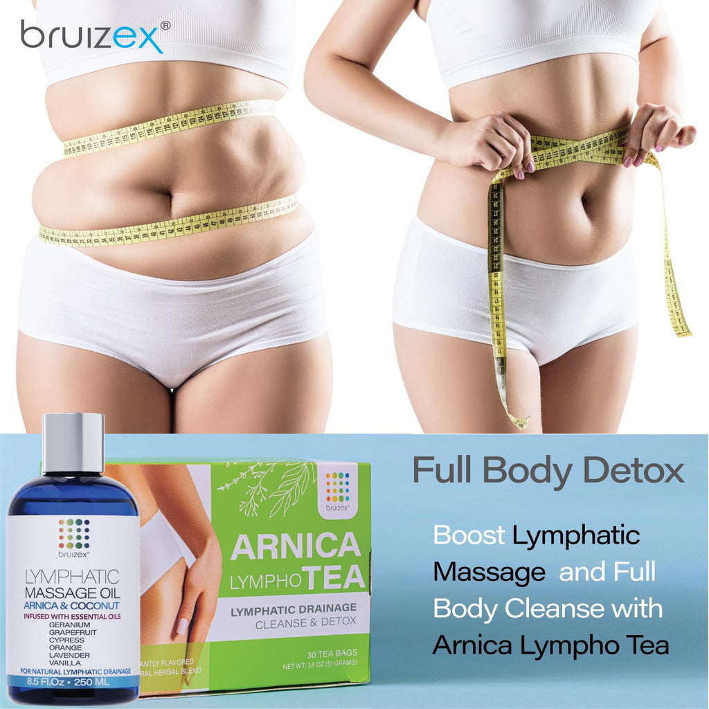 Bruizex Lymphatic Drainage Massage Oil with Arnica Oil & Coconut for Post Surgery Recovery & Lymphatic Drainage Massager, Liposuction, 360 Lipo, BBL, Tummy Tuck Procedure, Moisturizing Formula, 8.5 Oz - Maple Wellness Supplements