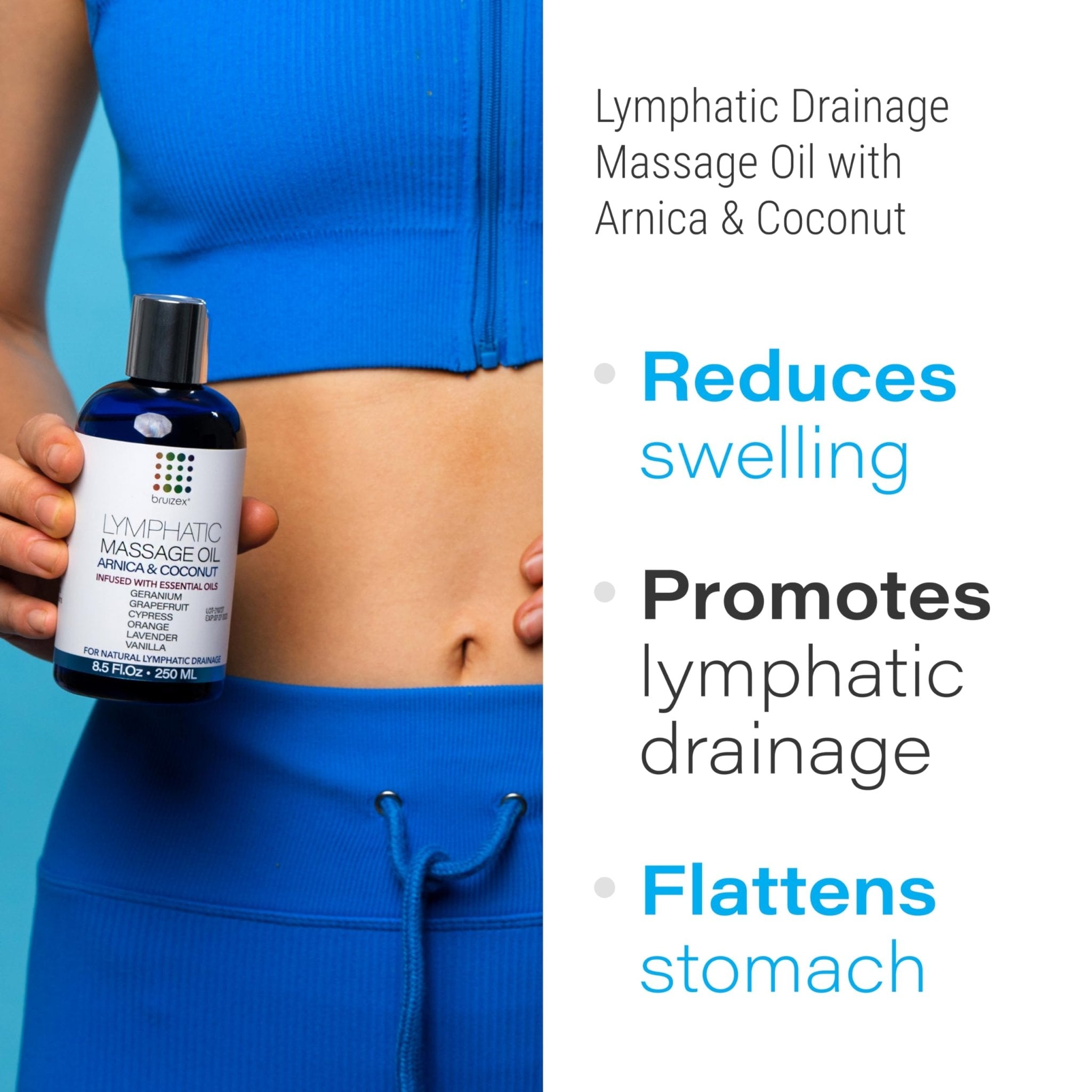 Bruizex Lymphatic Drainage Massage Oil with Arnica Oil & Coconut for Post Surgery Recovery & Lymphatic Drainage Massager, Liposuction, 360 Lipo, BBL, Tummy Tuck Procedure, Moisturizing Formula, 8.5 Oz - Maple Wellness Supplements