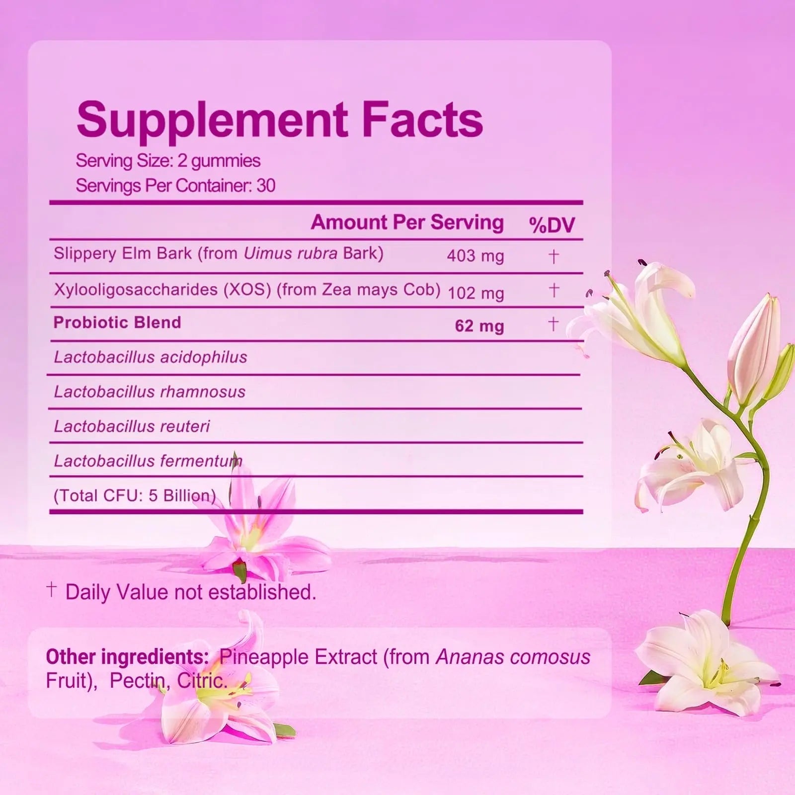 Brurtzexs Her Juicy Feminine Probiotics Gummies for Women with Slippery Elm - Pineapple Flavor, pH Balance & Immune Health Support - Digestive & Feminine Support - Vegan Supplement, 60 C - TrustMedUSA