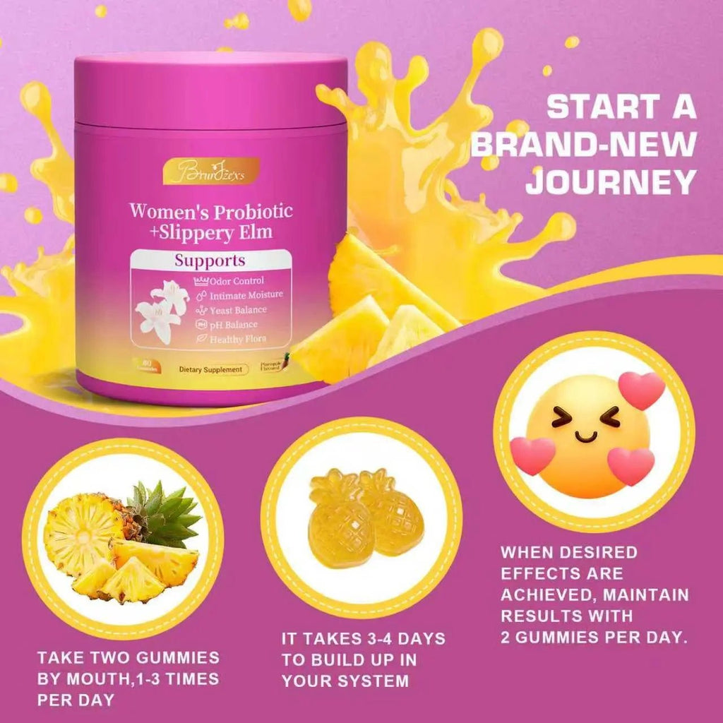 Brurtzexs Her Juicy Feminine Probiotics Gummies for Women with Slippery Elm - Pineapple Flavor, pH Balance & Immune Health Support - Digestive & Feminine Support - Vegan Supplement, 60 C - TrustMedUSA