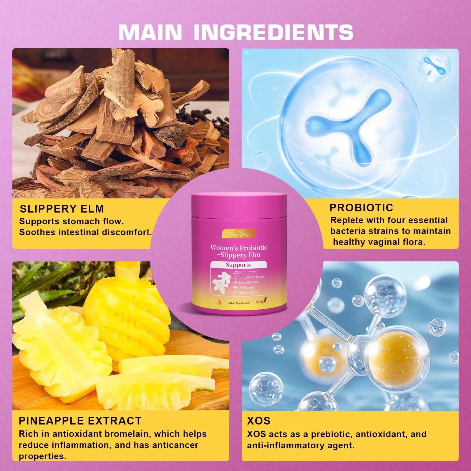 Brurtzexs Her Juicy Feminine Probiotics Gummies for Women with Slippery Elm - Pineapple Flavor, pH Balance & Immune Health Support - Digestive & Feminine Support - Vegan Supplement, 60 C - TrustMedUSA