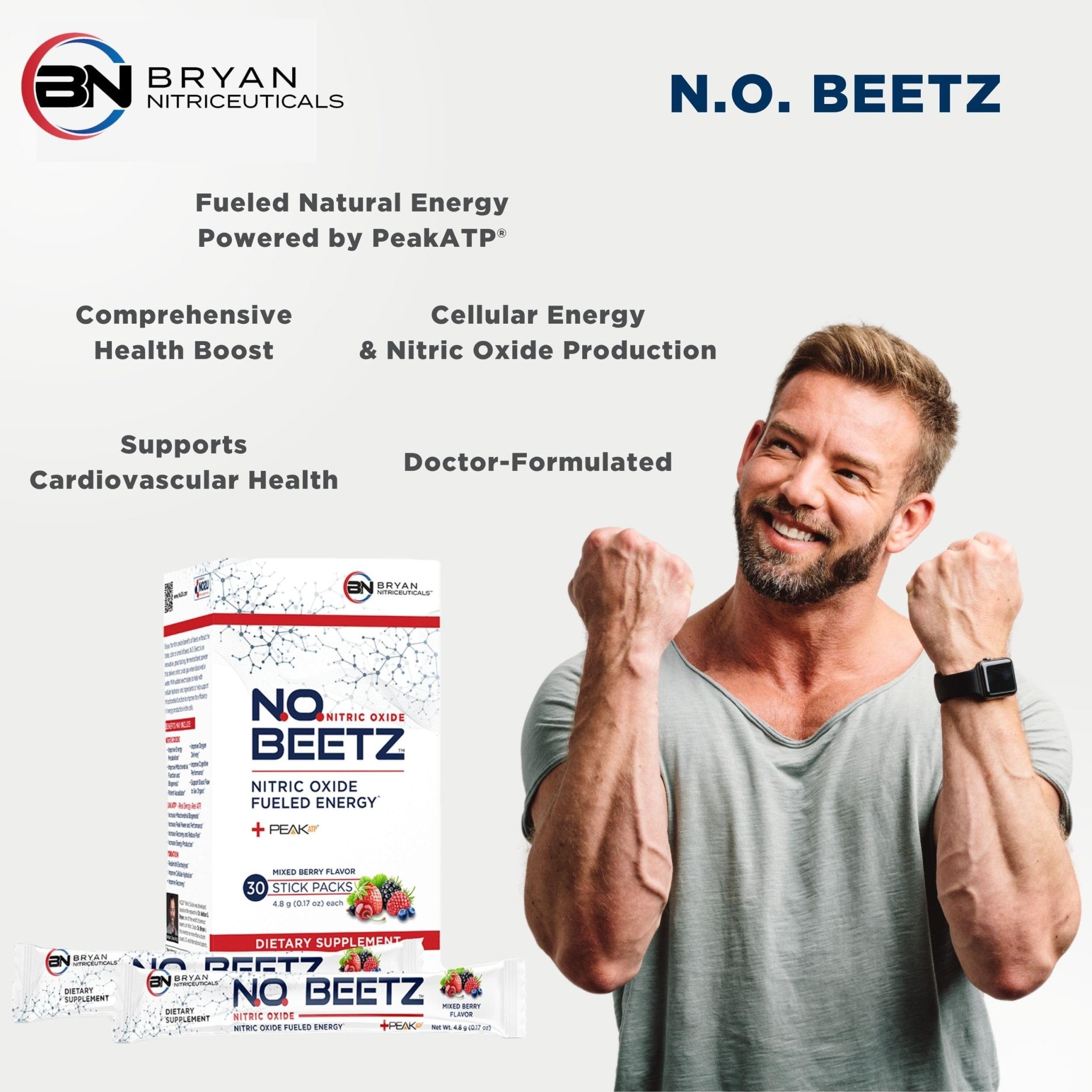 Bryan Nitriceuticals N.O. Beetz Nitric Oxide Fueled Energy Boost Supplement, Hydration & Cellular Energy Production Enhancer, Blend of Vitamins and Minerals (30 Servings) - TrustMedUSA