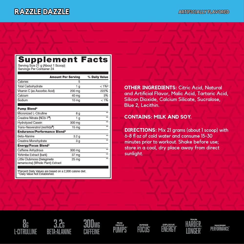 BSN N.O.-XPLODE Vaso Pre Workout Powder with 8g of L-Citrulline and 3.2g Beta-Alanine - TrustMedUSA