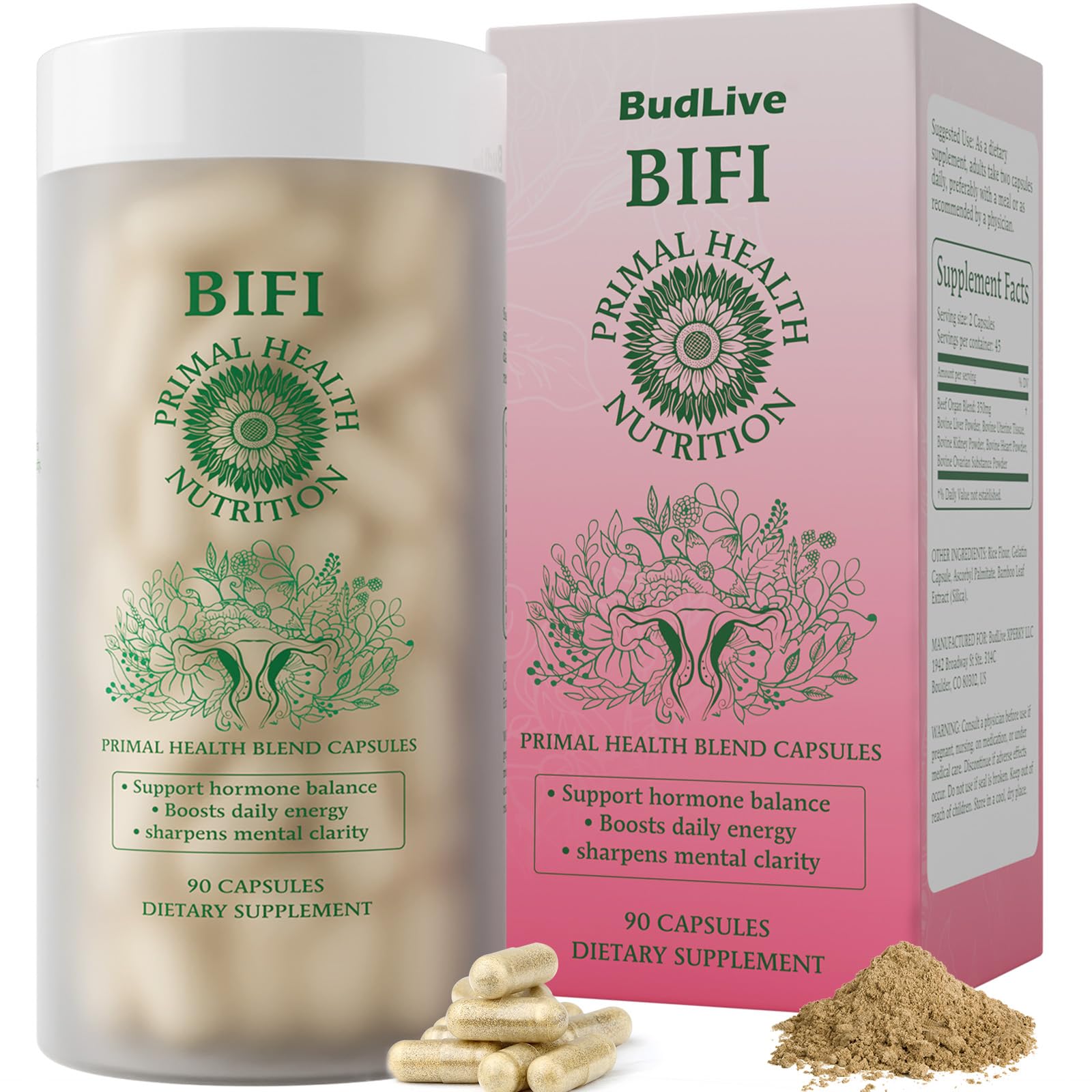 BudLive Beef Organ Supplement for Women – 100% Grass-Fed & Pasture Raised [Ovary, Liver, Spleen, Kidney & Heart] Primal Nutrition for Hormone Support, Energy & Wellness, 90 Capsules - TrustMedUSA