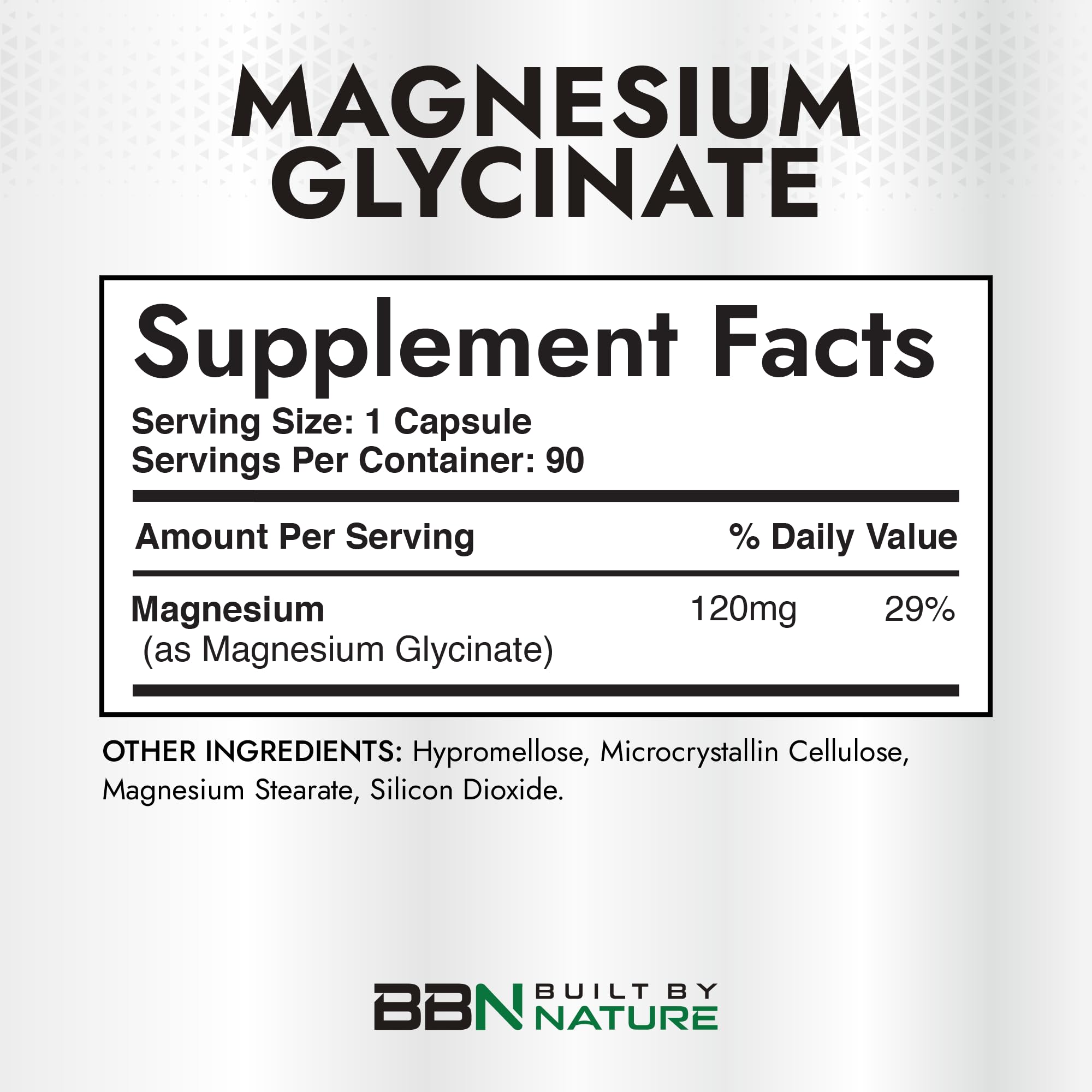 Built By Nature Magnesium Glycinate - Chelated for High Absorption – Supplement to Support Sleep, Muscle, Heart & Nerve Health - 120 mg Magnesium per Serving/Capsule - 90 Capsules - TrustMedUSA