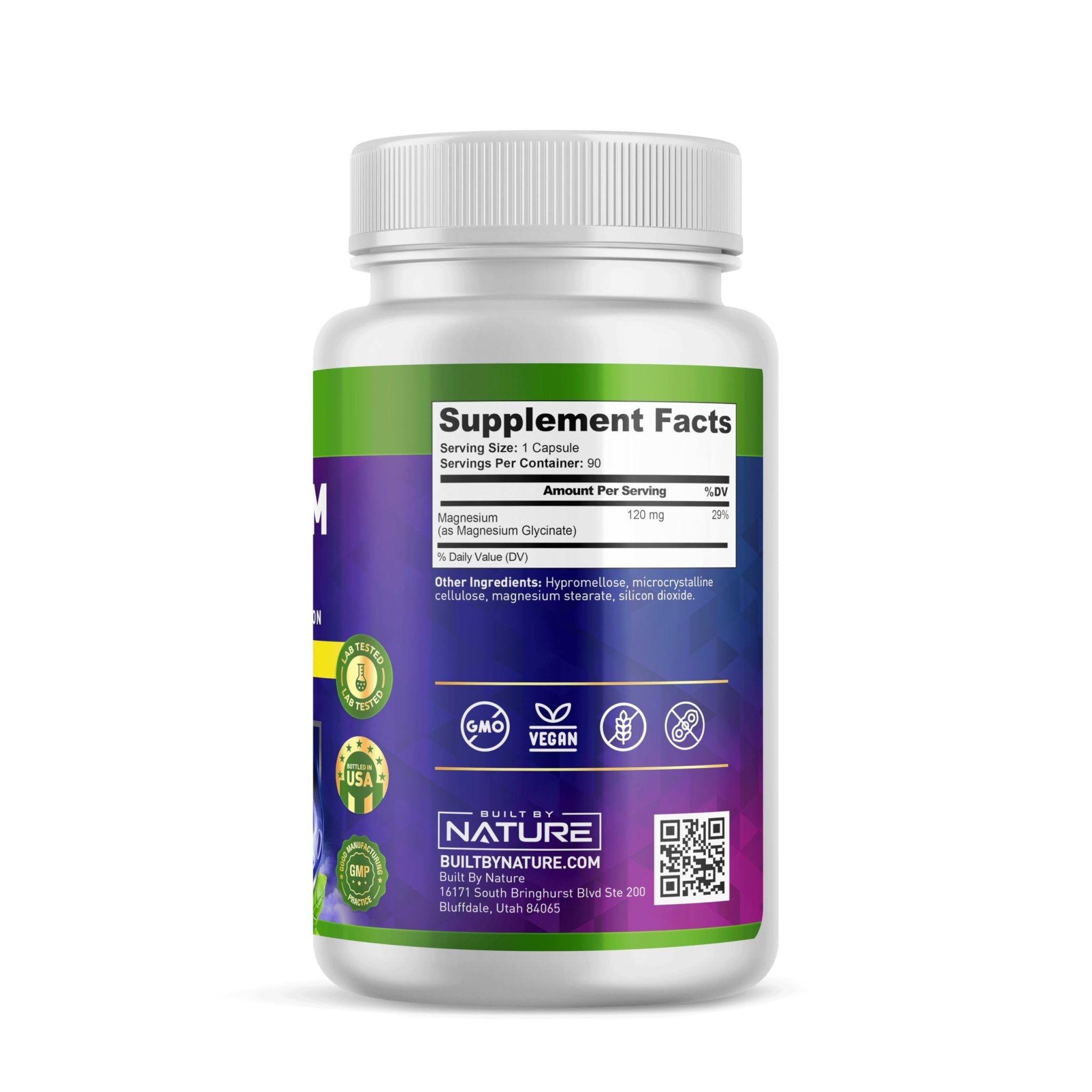 Built By Nature Magnesium Glycinate - Chelated for High Absorption – Supplement to Support Sleep, Muscle, Heart & Nerve Health - 120 mg Magnesium per Serving/Capsule - 90 Capsules - TrustMedUSA
