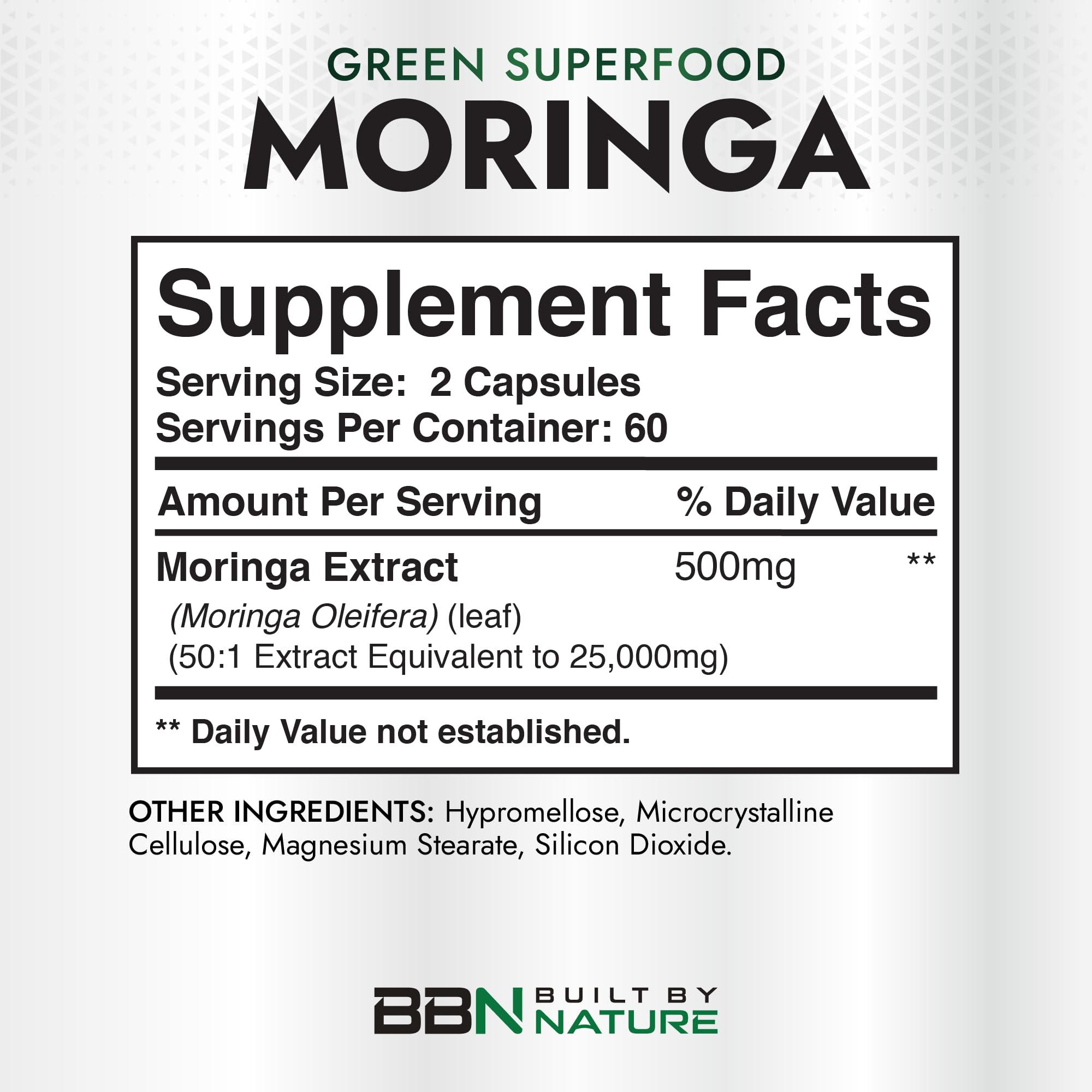 Built by Nature Moringa – 500mg Pure Moringa Leaf Extract 50:1 per Serving – High Potency Moringa Supplement – 120 Capsules - TrustMedUSA