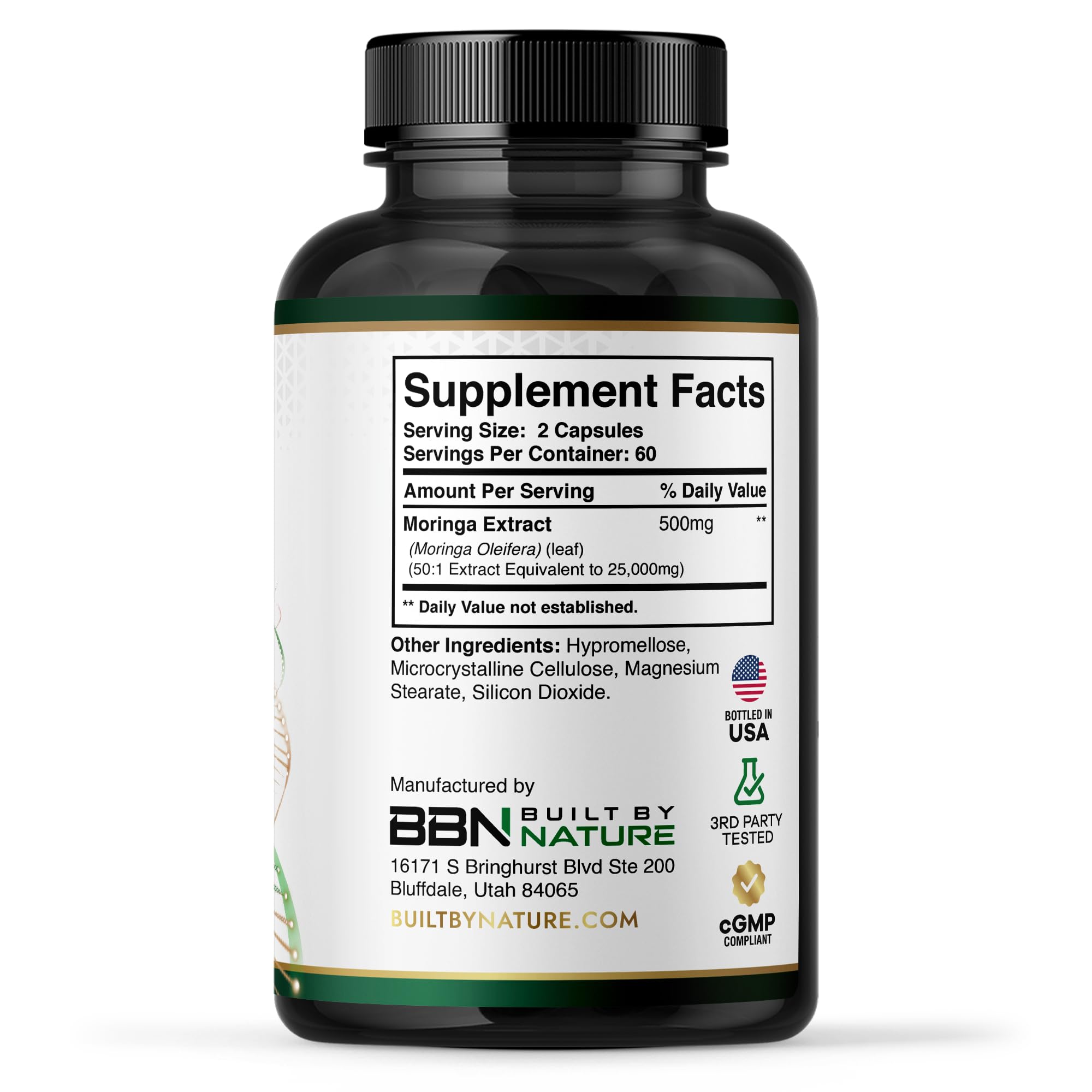 Built by Nature Moringa – 500mg Pure Moringa Leaf Extract 50:1 per Serving – High Potency Moringa Supplement – 120 Capsules - TrustMedUSA