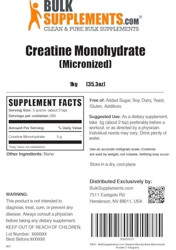 BulkSupplements Micronized Creatine Monohydrate Powder (1 kilogram) - TrustMedUSA