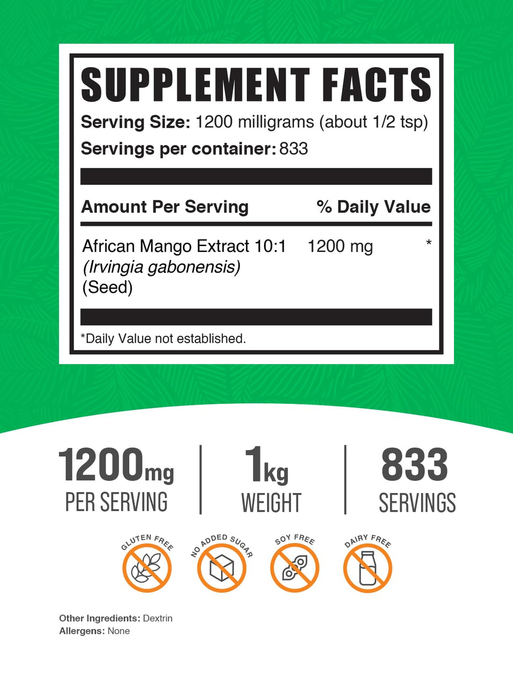 BulkSupplements.com African Mango Extract Powder - Irvingia Gabonensis, African Mango Powder - Gluten Free, 1.2g per Serving, 1kg (2.2 lbs) (Pack of 1) - TrustMedUSA