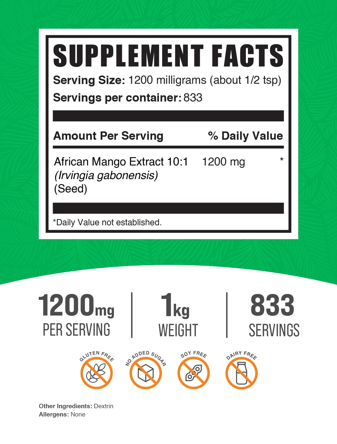 BulkSupplements.com African Mango Extract Powder - Irvingia Gabonensis, African Mango Powder - Gluten Free, 1.2g per Serving, 1kg (2.2 lbs) (Pack of 1) - TrustMedUSA