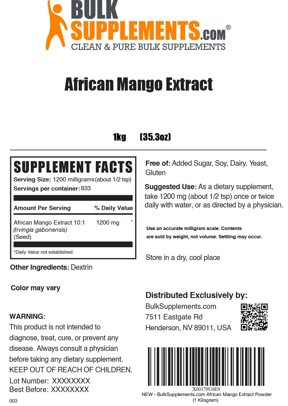 BulkSupplements.com African Mango Extract Powder - Irvingia Gabonensis, African Mango Powder - Gluten Free, 1.2g per Serving, 1kg (2.2 lbs) (Pack of 1) - TrustMedUSA