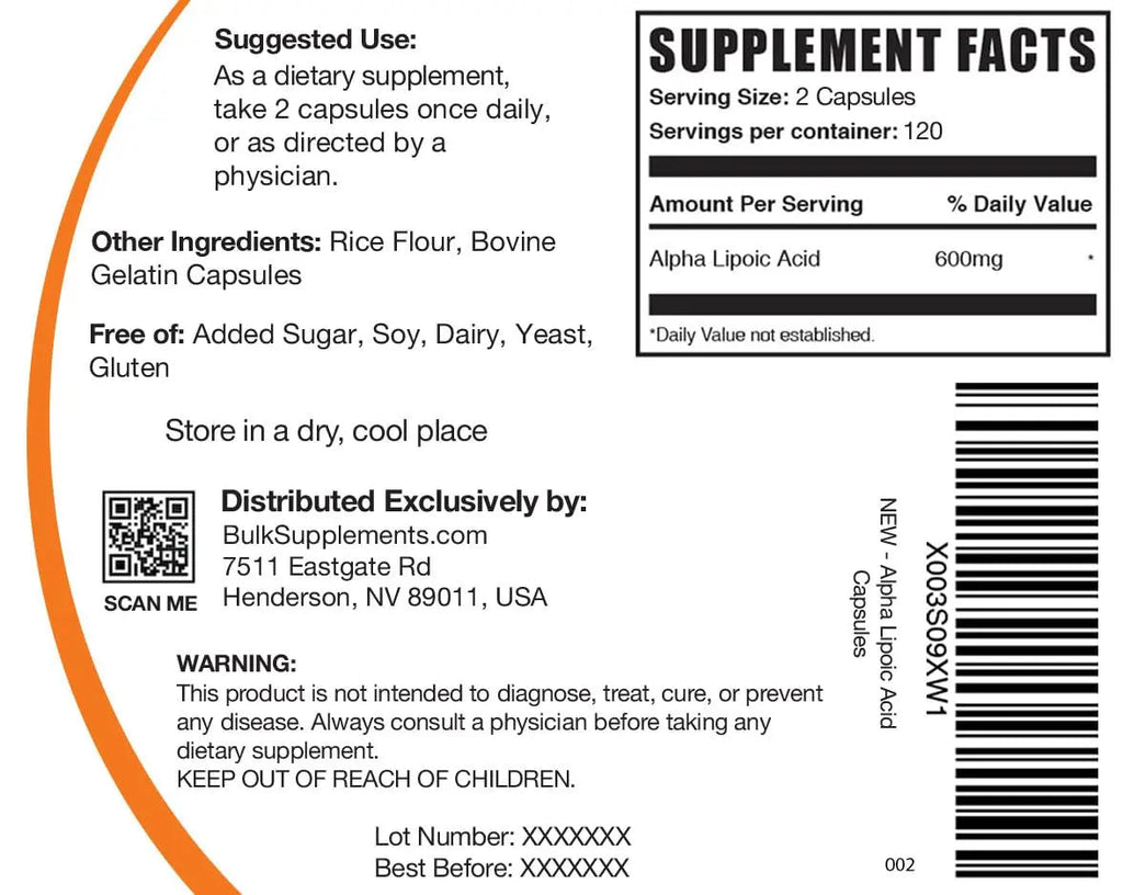 BULKSUPPLEMENTS.COM Alpha Lipoic Acid Capsules - ALA Supplement, Alpha Lipoic - TrustMedUSA
