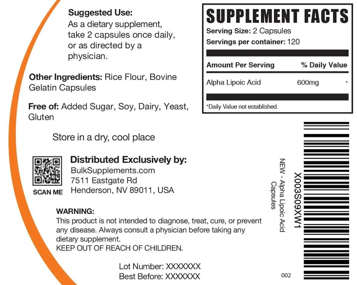 BULKSUPPLEMENTS.COM Alpha Lipoic Acid Capsules - ALA Supplement, Alpha Lipoic - TrustMedUSA