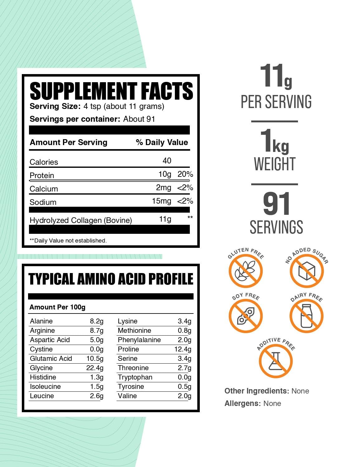 BulkSupplements.com Collagen Peptides Powder - Bovine Collagen Powder, Powdered Collagen Supplement - Hydrolyzed & Gluten Free, 11g per Serving, 1kg (2.2 lbs) (Pack of 1) - TrustMedUSA