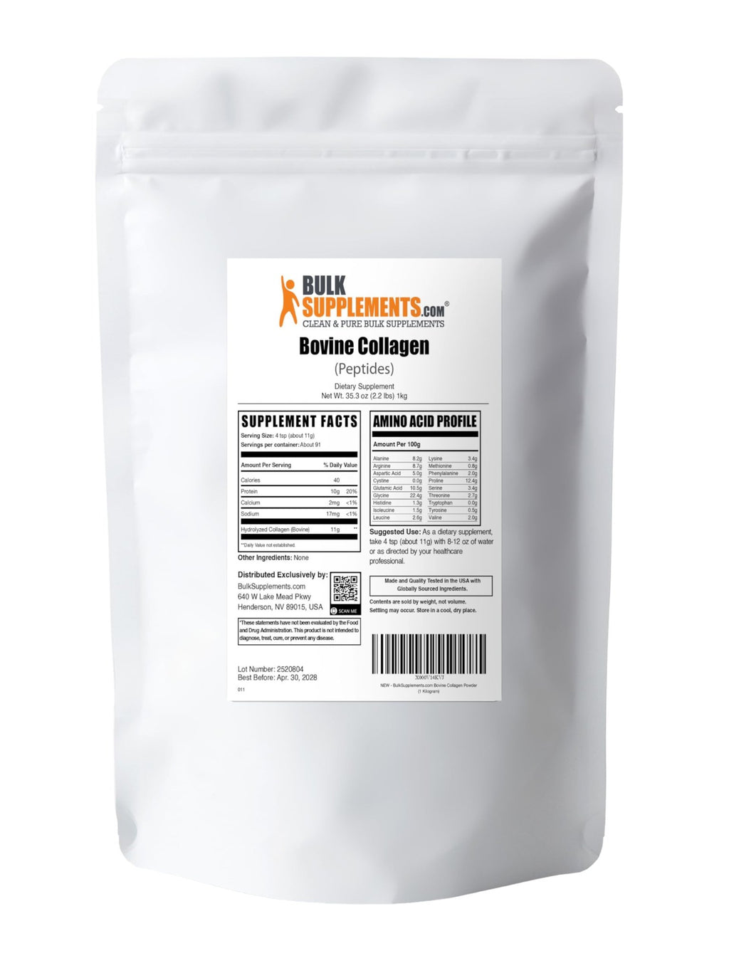 BulkSupplements.com Collagen Peptides Powder - Bovine Collagen Powder, Powdered Collagen Supplement - Hydrolyzed & Gluten Free, 11g per Serving, 1kg (2.2 lbs) (Pack of 1) - TrustMedUSA
