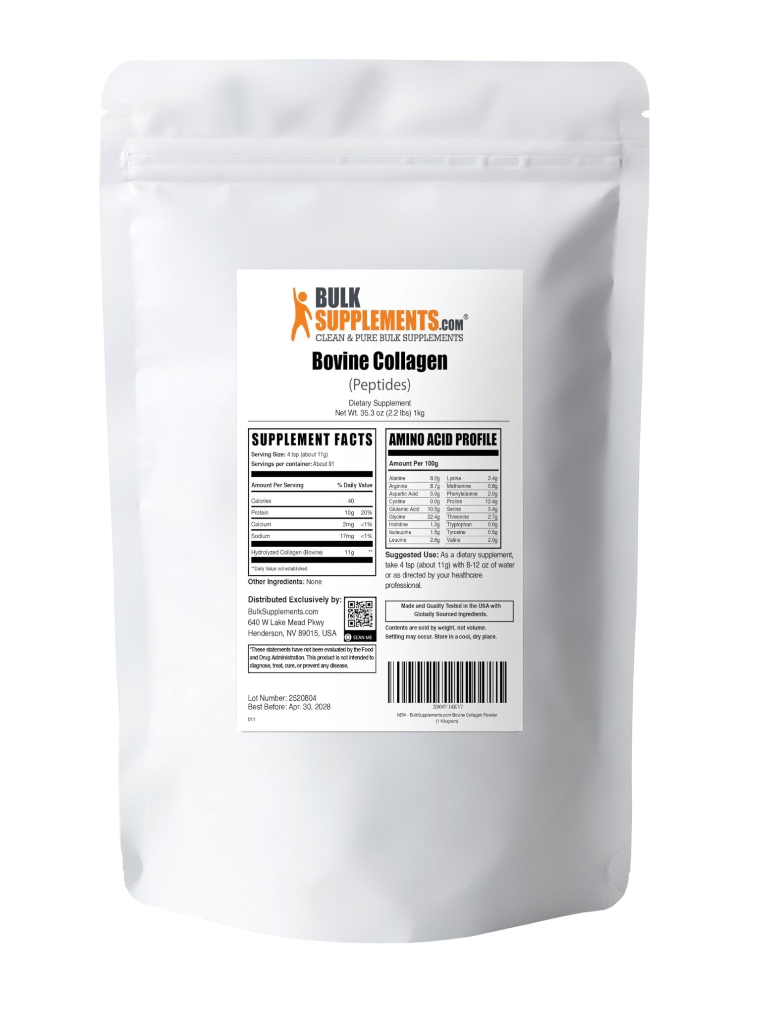 BulkSupplements.com Collagen Peptides Powder - Bovine Collagen Powder, Powdered Collagen Supplement - Hydrolyzed & Gluten Free, 11g per Serving, 1kg (2.2 lbs) (Pack of 1) - TrustMedUSA