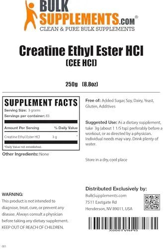 BULKSUPPLEMENTS.COM Creatine Ethyl Ester HCl Powder - Creatine Pre Workout Powder - TrustMedUSA