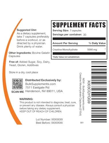 BULKSUPPLEMENTS.COM Creatine Monohydrate Capsules - Micronized Creatine Monohy - TrustMedUSA