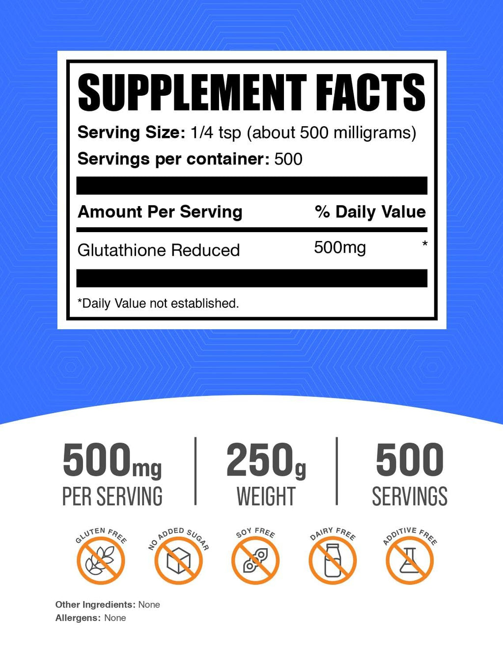 BulkSupplements.com Glutathione Reduced Powder - Glutathione Supplement, Reduced Glutathione Powder - Glutathione 500mg, Gluten Free, 500mg per Serving, 250g (8.8 oz) (Pack of 1) - TrustMedUSA