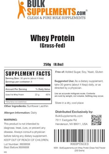 BULKSUPPLEMENTS.COM Grass Fed Whey Protein Powder - Pure Protein Powder - TrustMedUSA