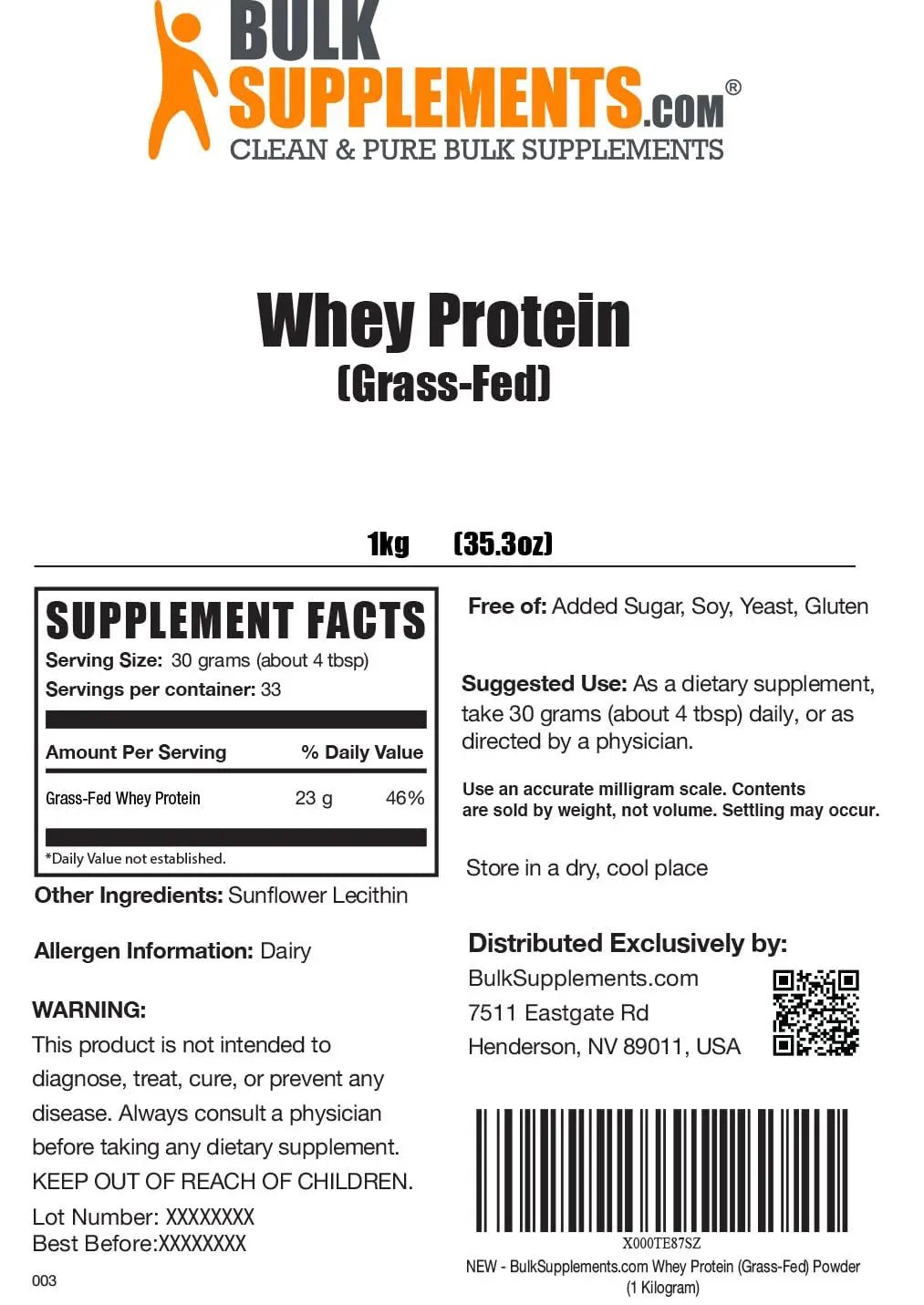 BULKSUPPLEMENTS.COM Grass Fed Whey Protein Powder - Pure Protein Powder - TrustMedUSA